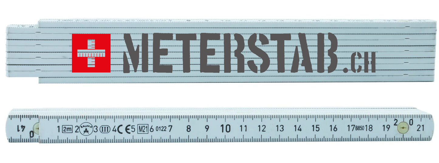 M850-  Der Profimeterstab aus Kunststoff (weiss) inklusive beidseitigen Druck CHF 7.10.-